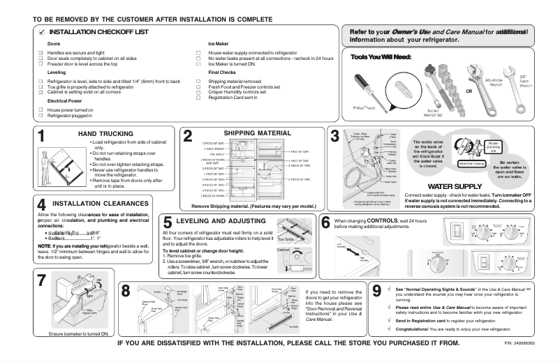 Page 1 de la notice Guide d'installation Frigidaire GLRT184TCB