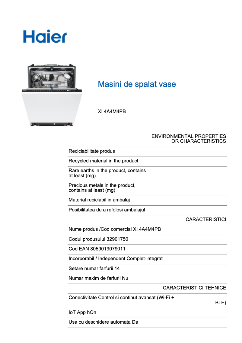 Page 1 de la notice Label énergétique Haier XI 4A4M4PB