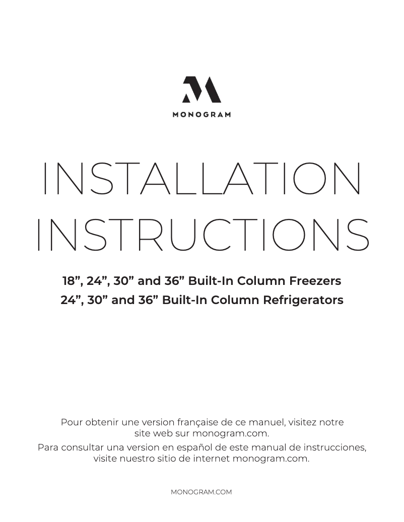 Page 1 de la notice Guide d'installation Monogram ZIF301NPNII
