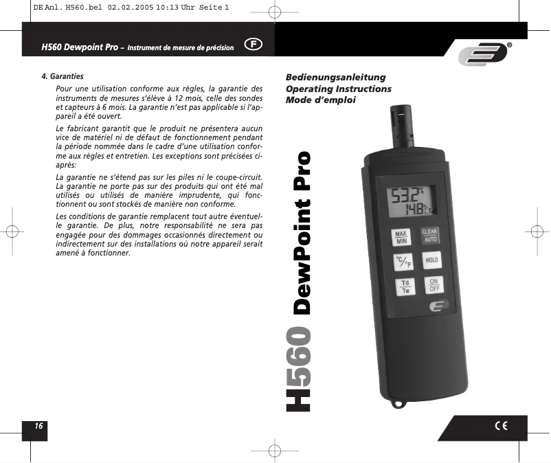 Page n°1 - Manuel utilisateur TFA Dewpoint Pro