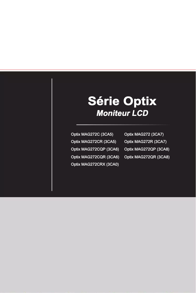 Page 1 de la notice Manuel utilisateur MSI Optix MAG272CRX