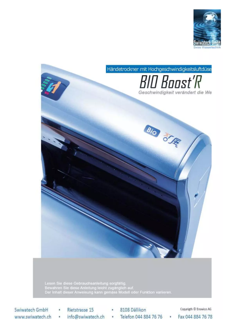 Page 1 de la notice Manuel utilisateur Swiwatech BIO BoostR
