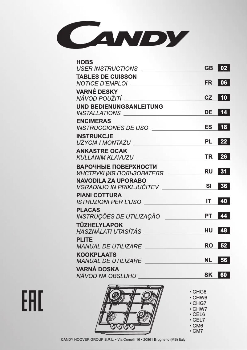 Page n°1 - Manuel utilisateur Candy CHW6BRAV4WGT