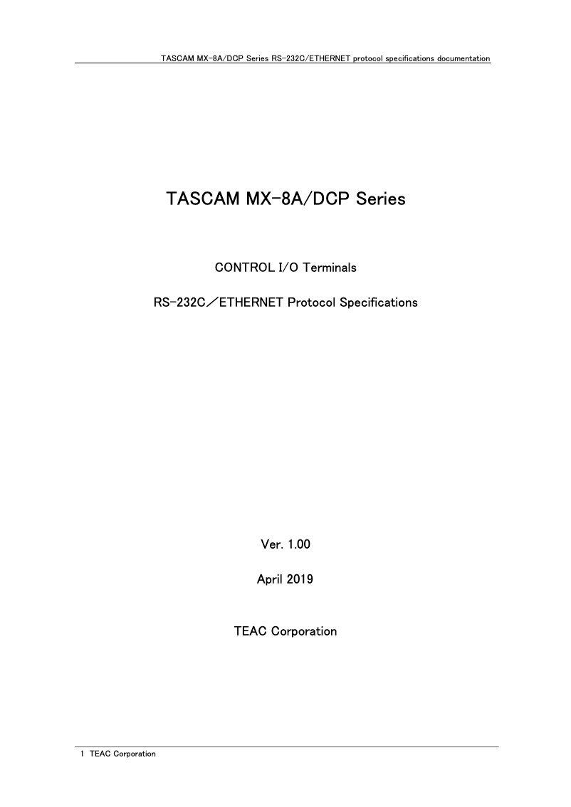 Page 1 de la notice Fiche technique Tascam MX-8A
