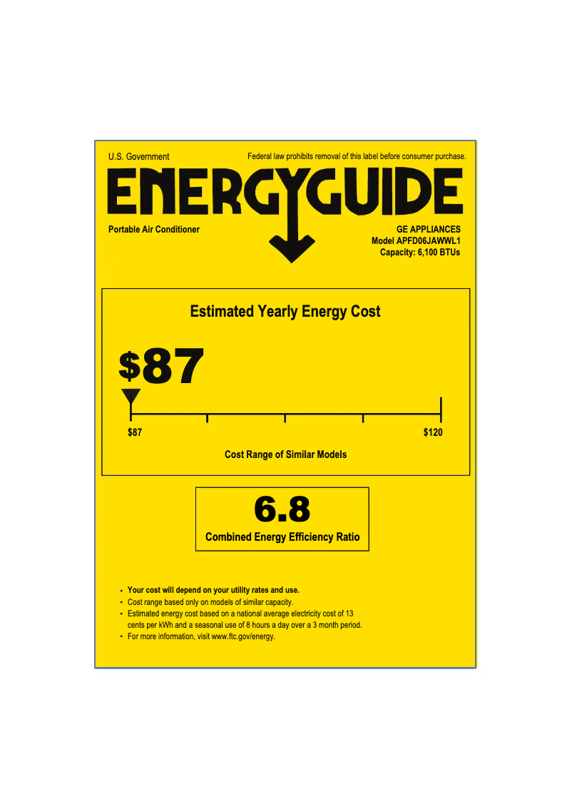 Page n°1 - Label énergétique GE APFD06JAWW