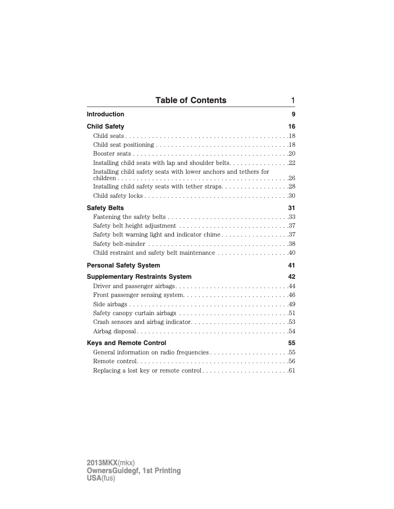 Page n°1 - Manuel utilisateur Lincoln MKX (2013)