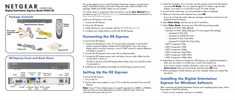 Page 1 de la notice Guide d'installation Netgear EVA9100