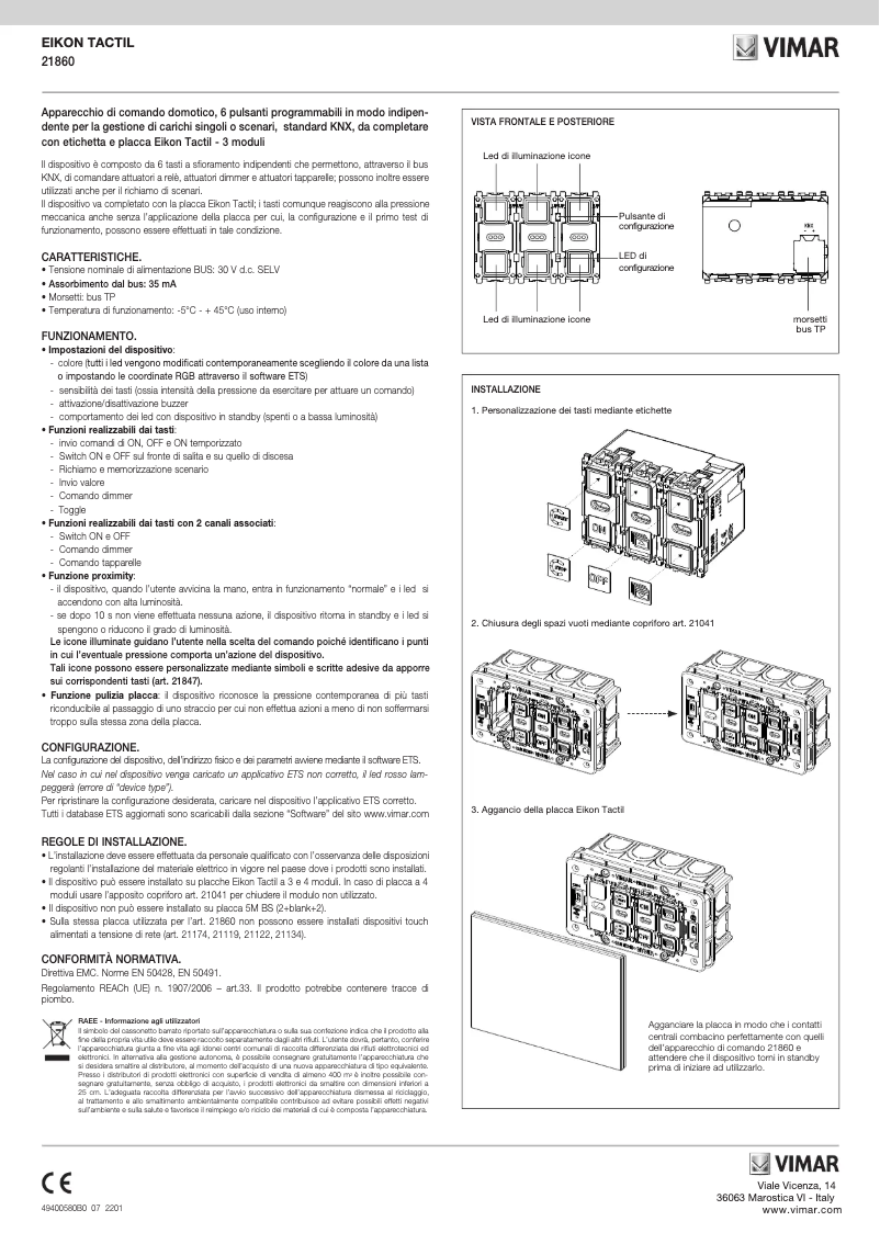 Page n°1 - Instructions / montage Vimar 21860