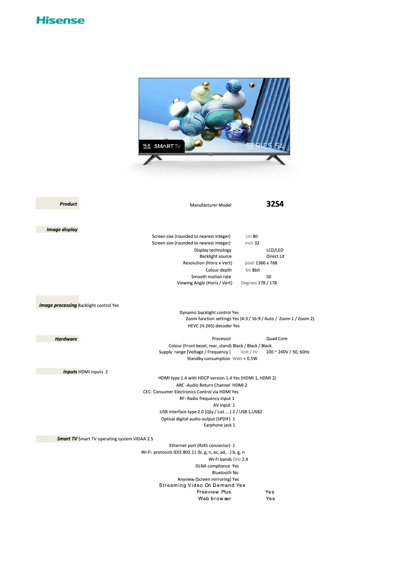 Page n°1 - Fiche technique Hisense 32S4