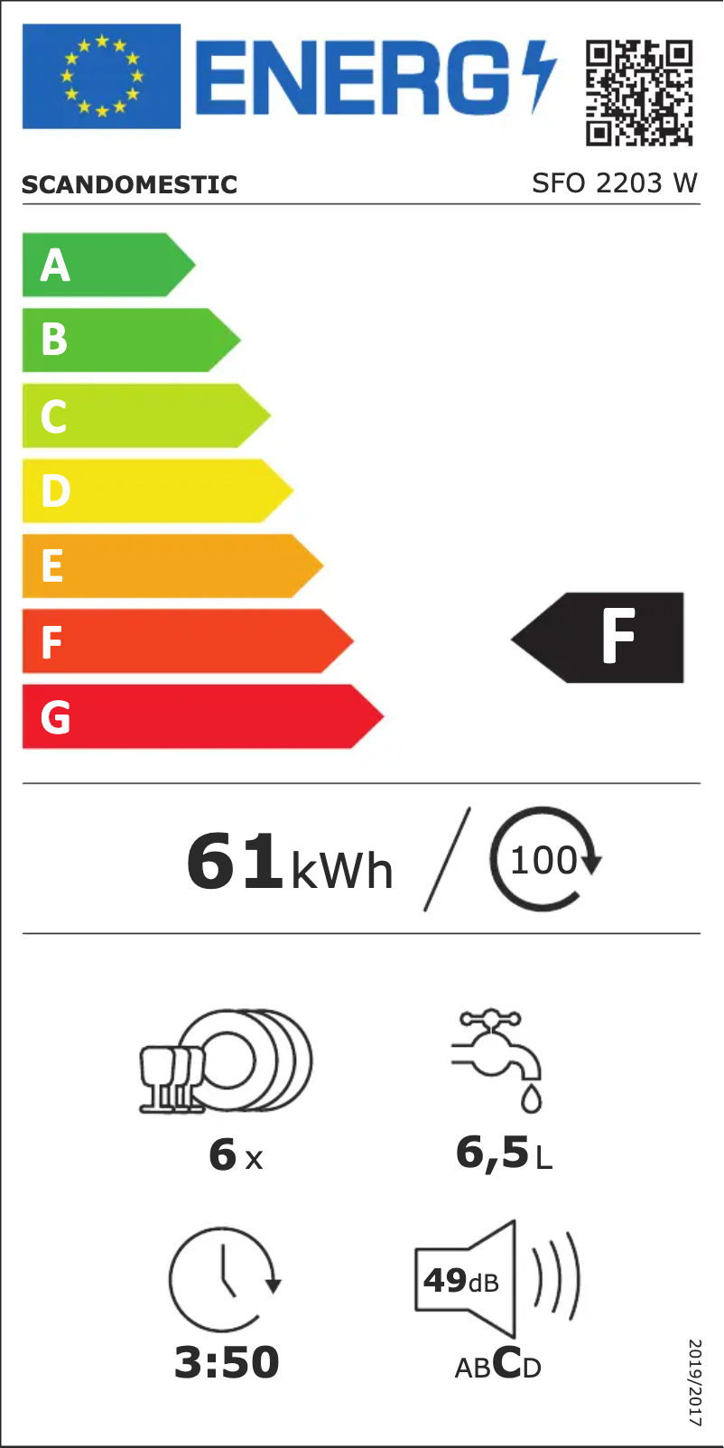 Page n°1 - Label énergétique Scandomestic SFO 2203 W