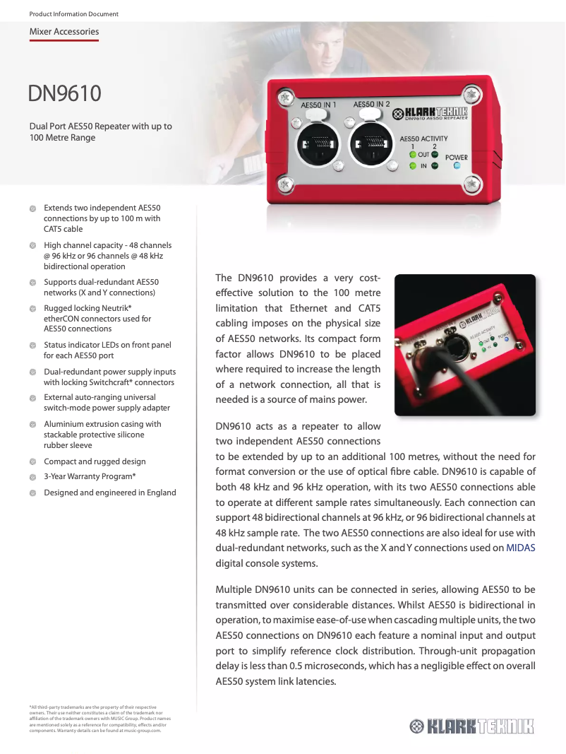 Page n°1 - Fiche technique Klark Teknik DN9610
