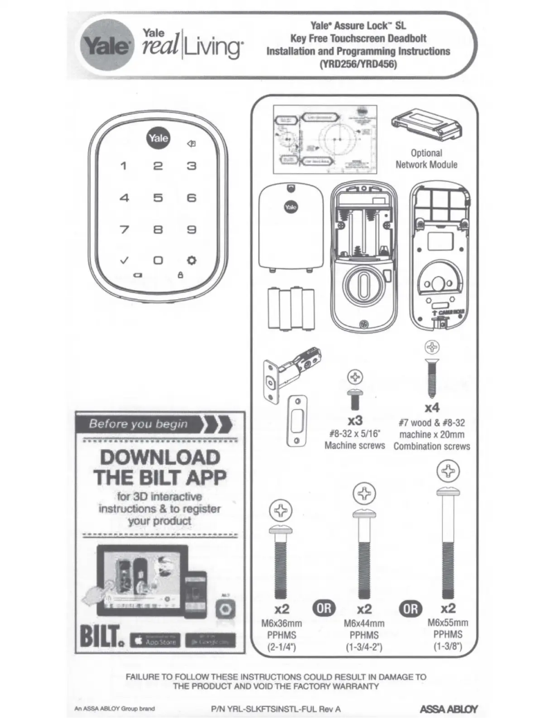 Page n°1 - Manuel utilisateur Yale Real Living Assure Lock YRD456