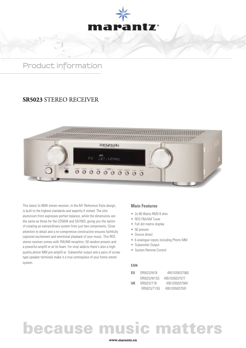 Página 1 del manual Ficha técnica Marantz SR5023