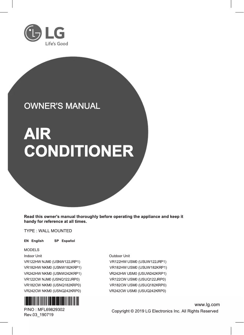 Page n°1 - Manuel utilisateur LG VR122HW