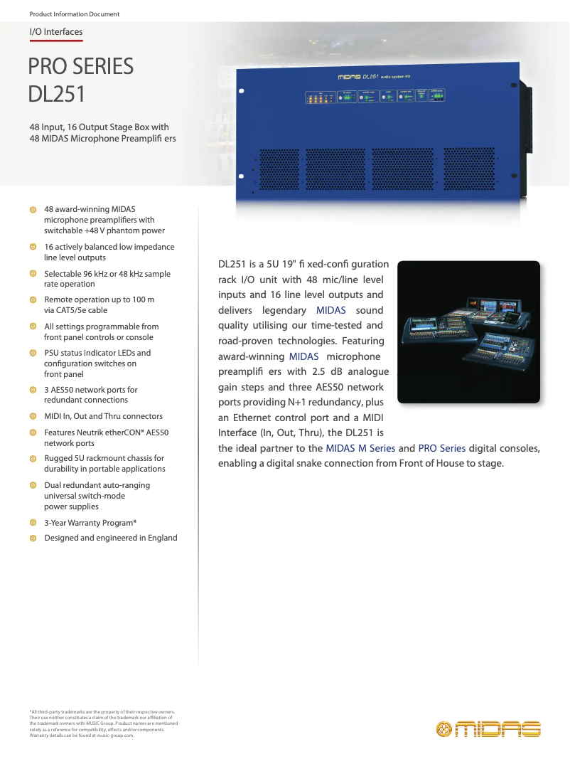 Page n°1 - Fiche technique Midas DL251