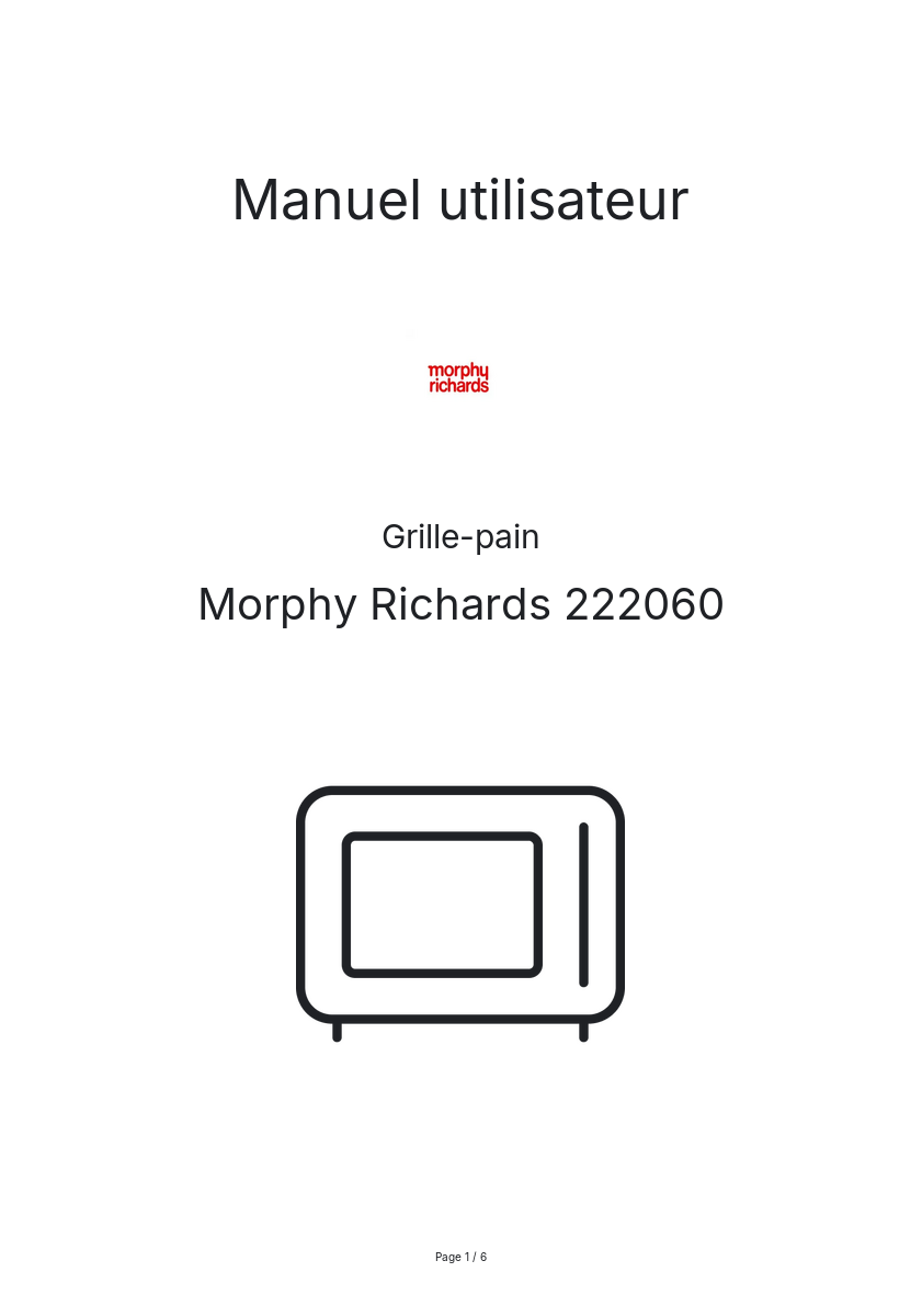 Page n°1 - Manuel utilisateur Morphy Richards 222060