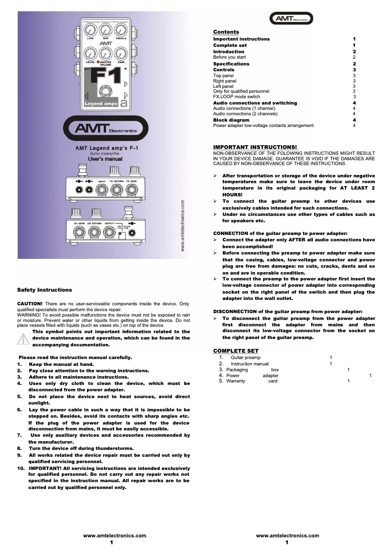 Image de la première page du manuel de l'appareil F1