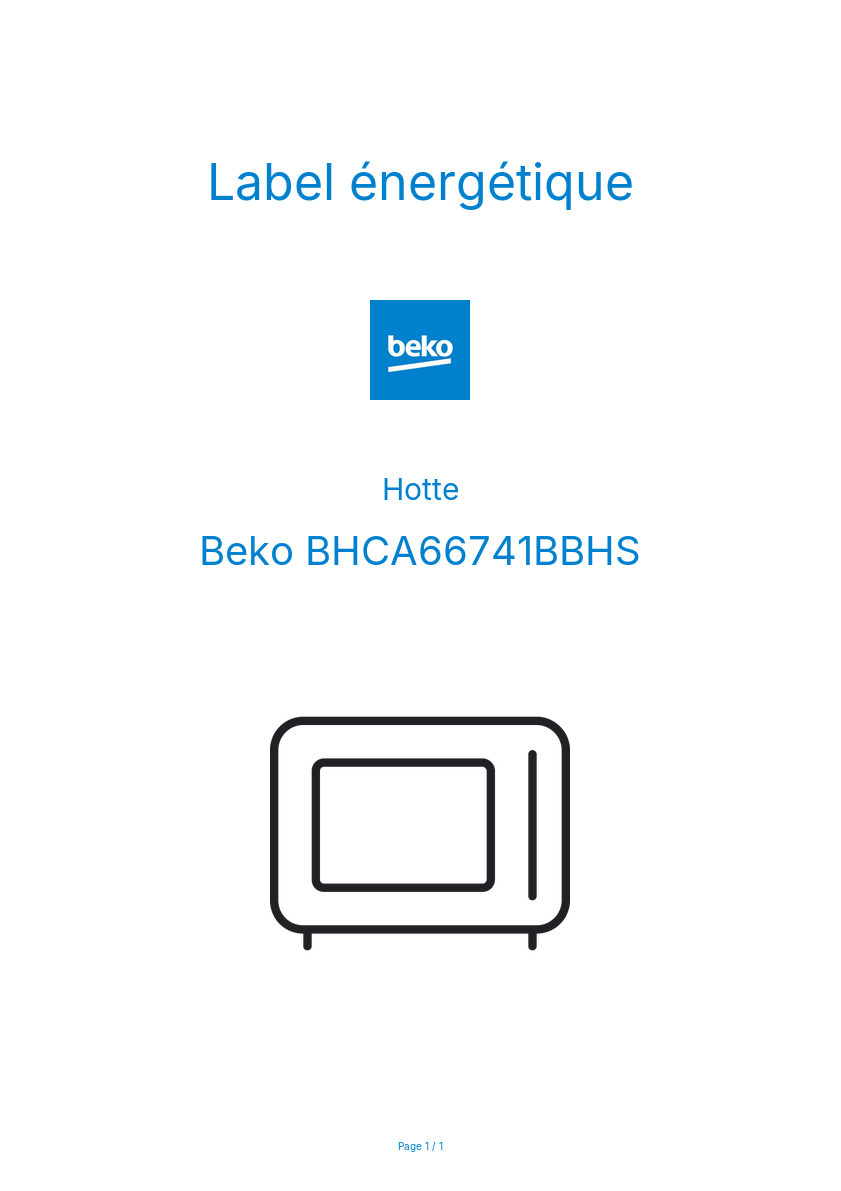 Page n°1 - Label énergétique Beko BHCA66741BBHS