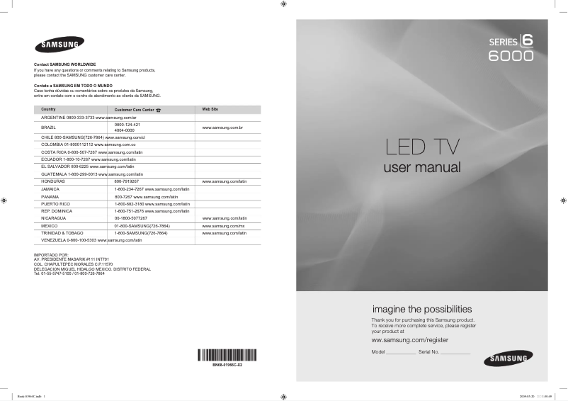 Page 1 de la notice Manuel utilisateur Samsung UN46B6000VM