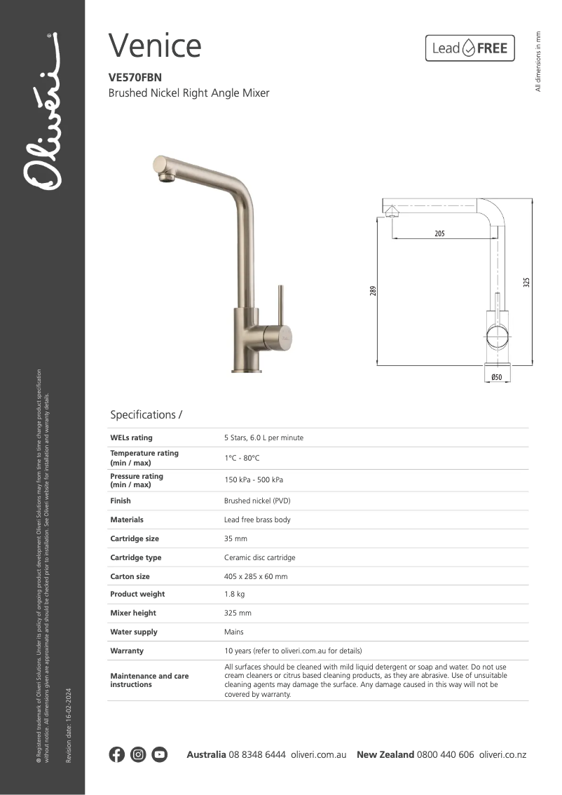 Page n°1 - Fiche technique Oliveri VE570FBN