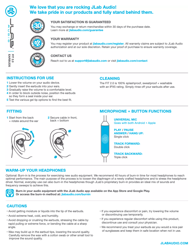 Page 1 de la notice Manuel utilisateur JLab Fit 2.0