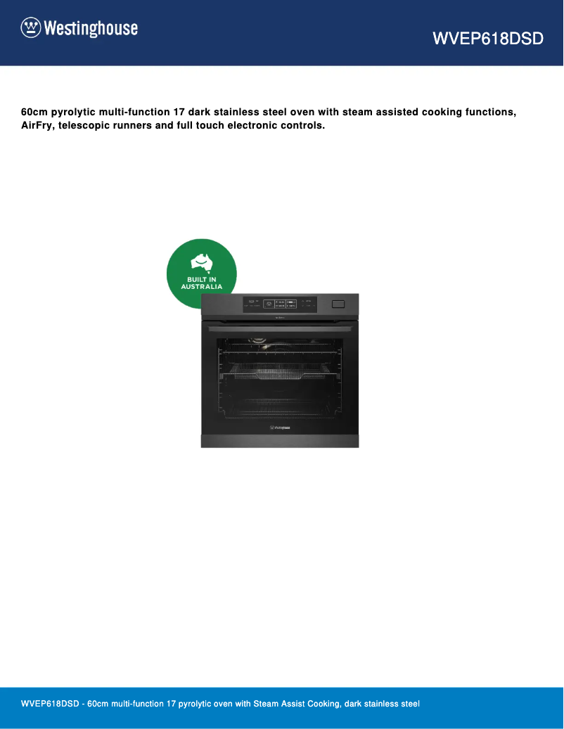 Page 1 de la notice Fiche technique Westinghouse WVEP618DSD