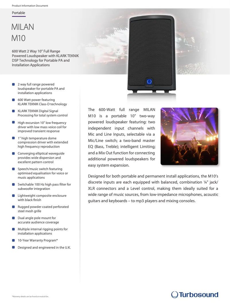 Página 1 del manual Ficha técnica Turbosound Milan M10