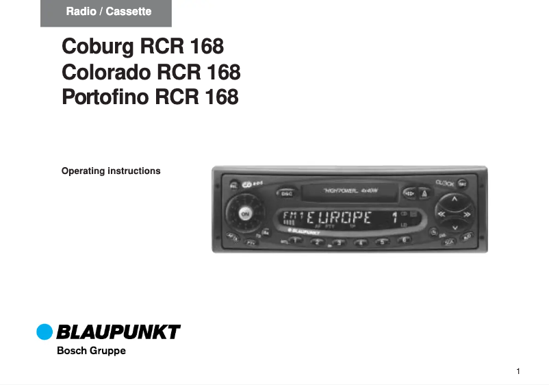 Page 1 de la notice Manuel utilisateur Blaupunkt Portofino RCR 168