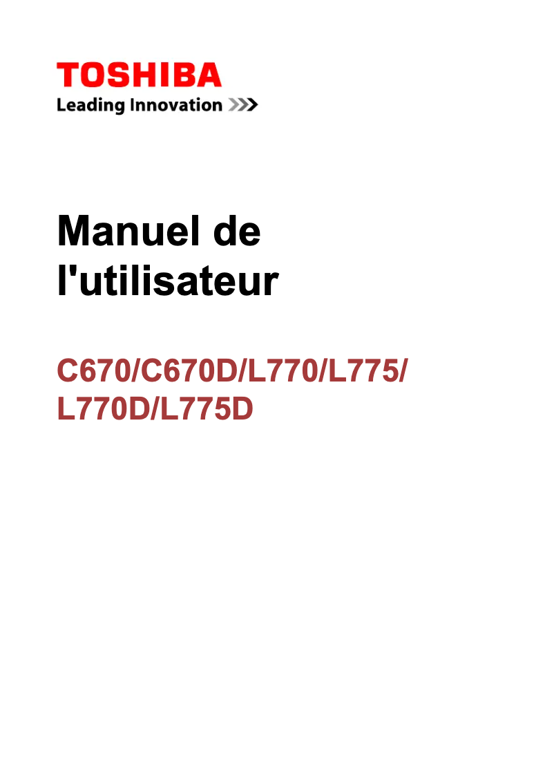 Page n°1 - Manuel utilisateur Toshiba Satellite Pro L770