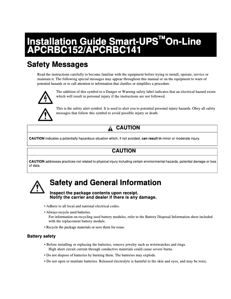 Página 1 del manual Manual de usuario V7 APCRBC152- Smart-UPS On-Line
