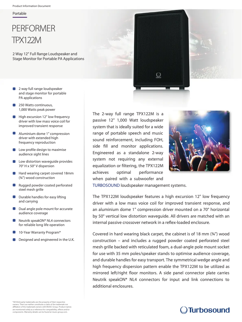 Página 1 del manual Ficha técnica Turbosound Performer TPX122M