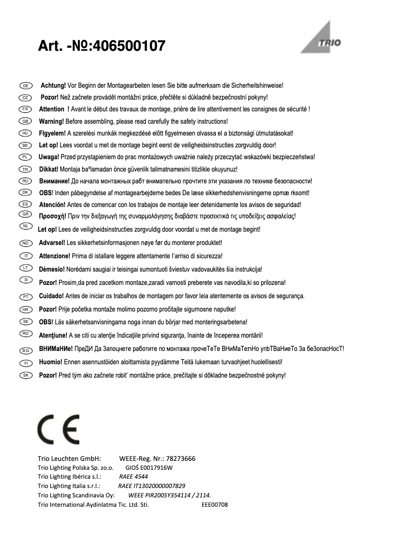 Page n°1 - Manuel utilisateur Trio Lighting Cosinus