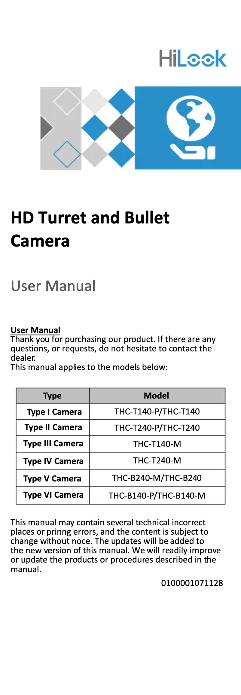 Page 1 de la notice Manuel utilisateur HiLook THC-B140-P