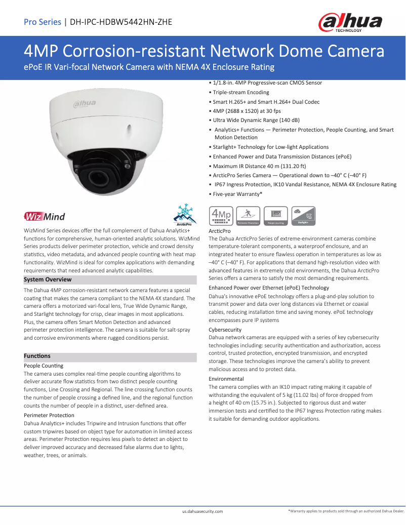 Page 1 de la notice Manuel utilisateur Dahua Technology DH-IPC-HDBW5442HN-ZHE