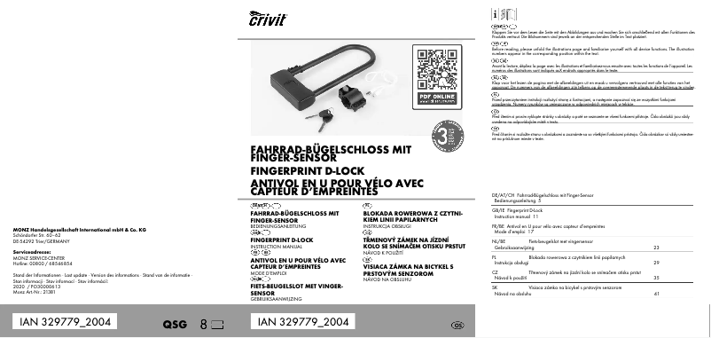 Page 1 de la notice Manuel utilisateur Crivit IAN 329779