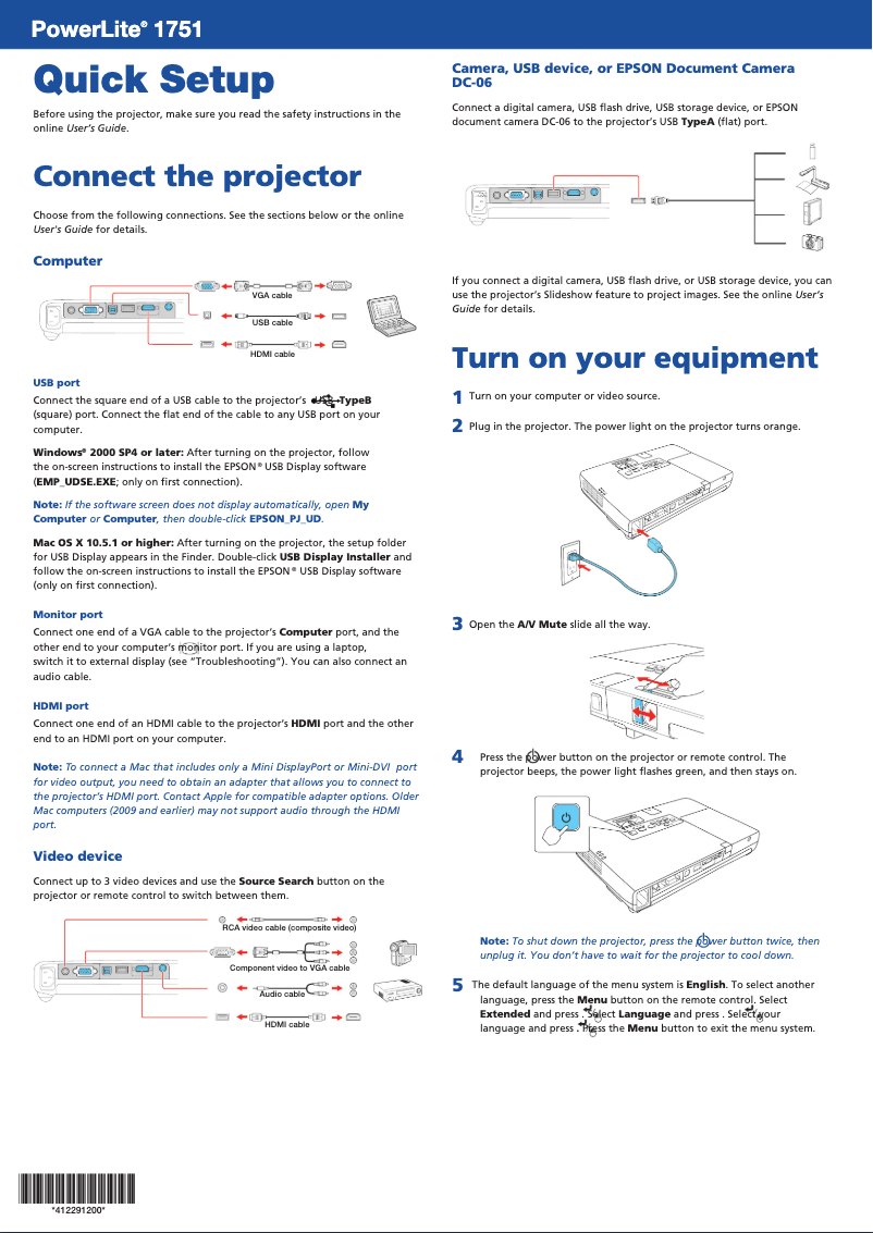 Page 1 de la notice Manuel utilisateur Epson PowerLite 1751