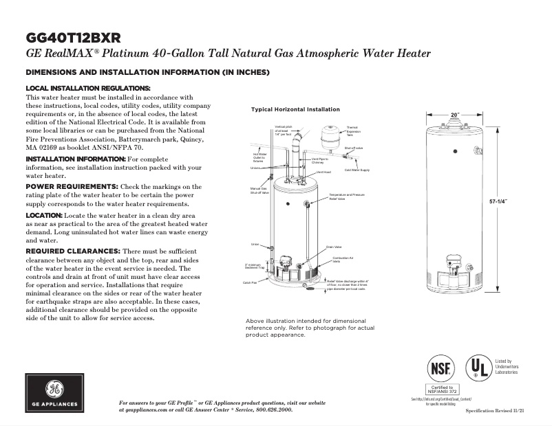 Página 1 del manual Ficha técnica GE GG40T12BXR