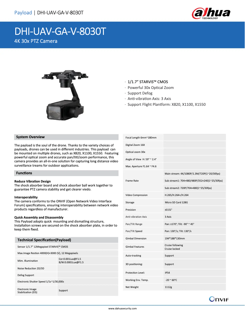 Page 1 de la notice Fiche technique Dahua Technology UAV-GA-V-8030T
