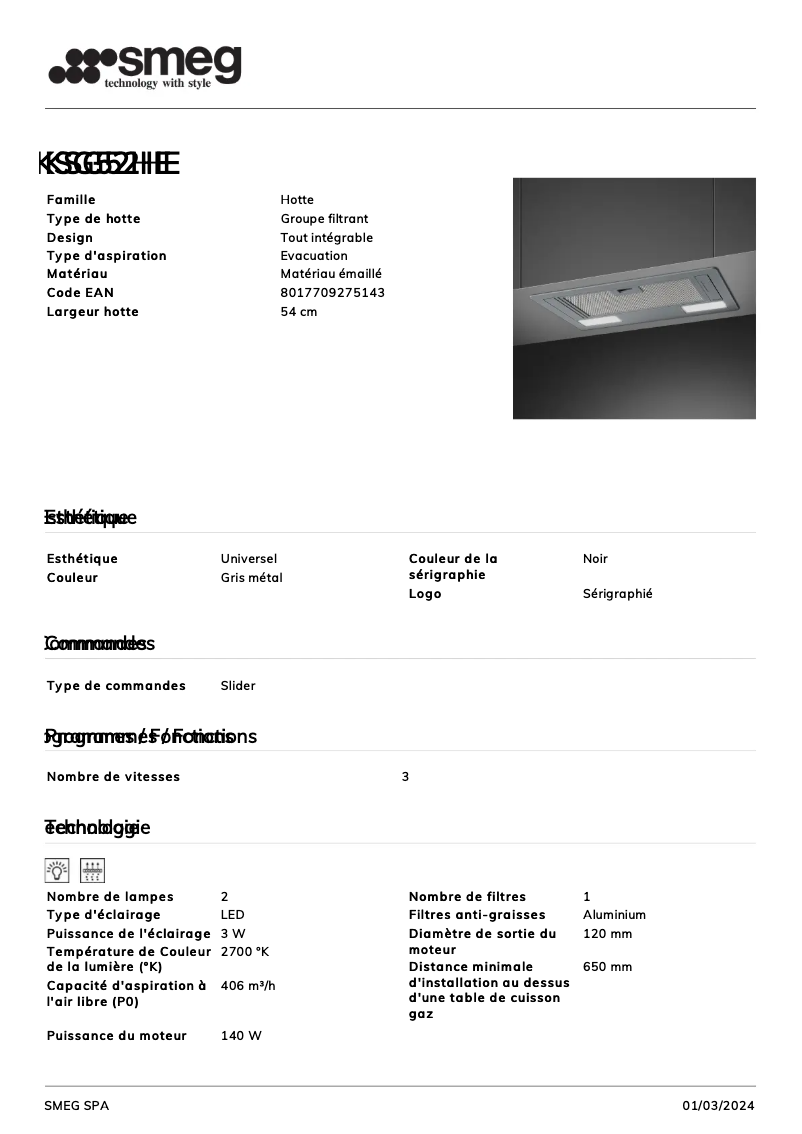 Page n°1 - Fiche technique Smeg KSG52HE