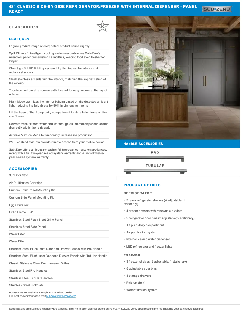 Page n°1 - Manuel utilisateur Sub-Zero CL4850SIO