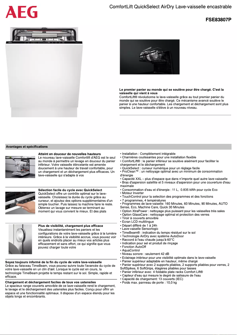 Page n°1 - Fiche technique AEG FSE83807P