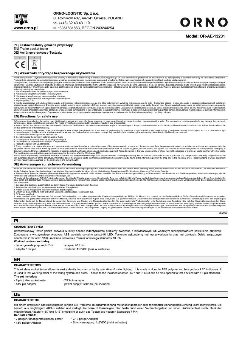 Image de la première page du manuel de l'appareil OR-AE-13231