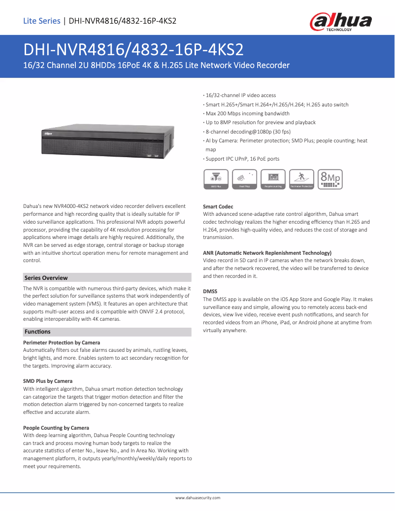 Page n°1 - Fiche technique Dahua Technology NVR4816-16P-4KS2
