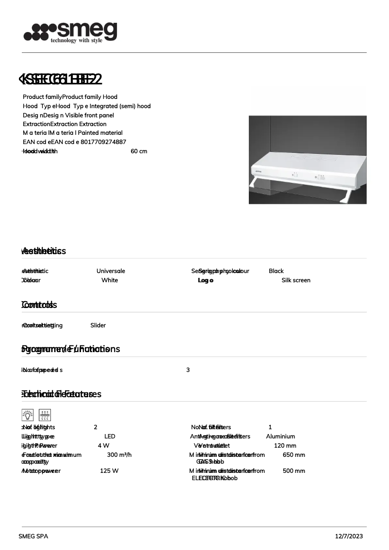Page 1 de la notice Fiche technique Smeg KSEC61BE2