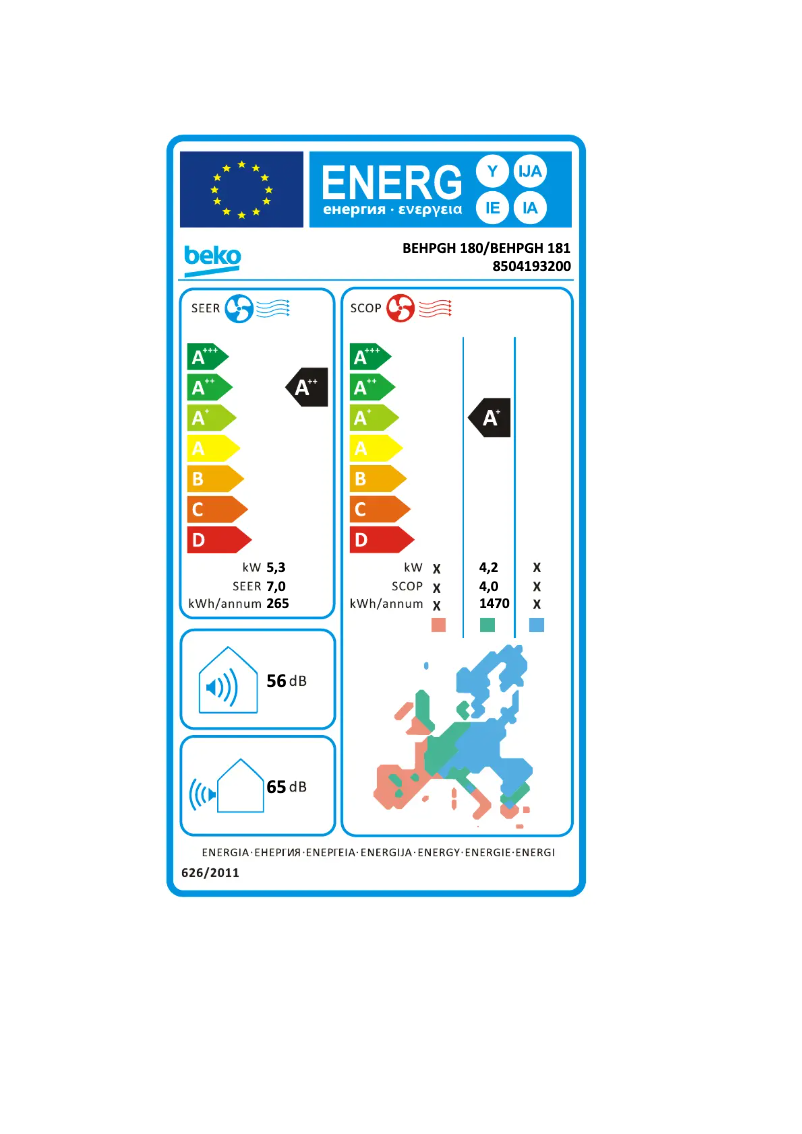 Page n°1 - Label énergétique Beko BEHPGH 181