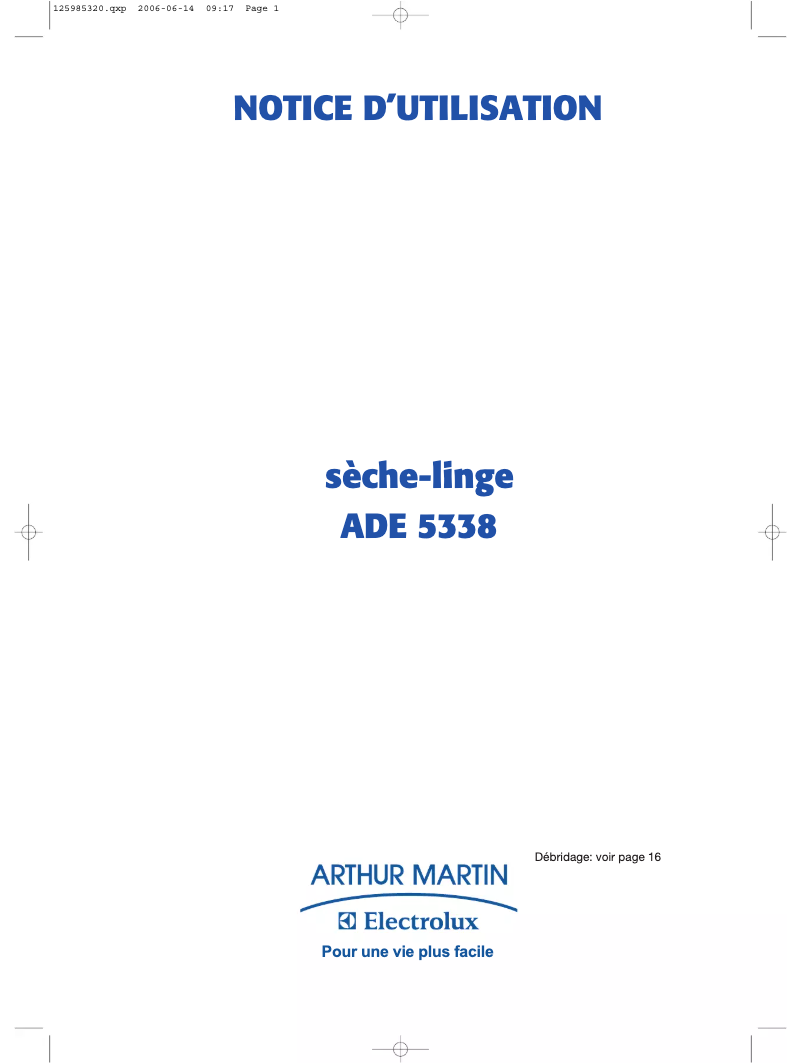 Page n°1 - Manuel utilisateur Arthur Martin-Electrolux ADE 5338