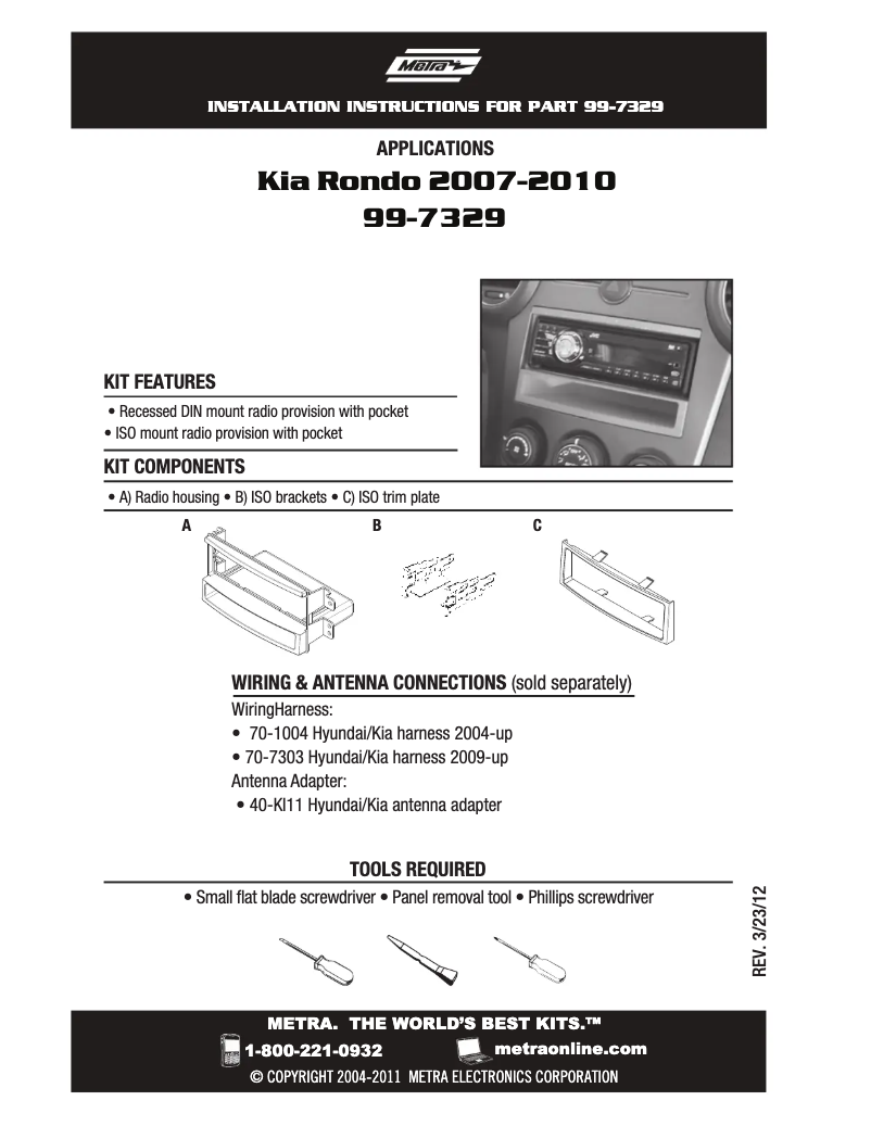 Page n°1 - Manuel utilisateur Metra 99-7329