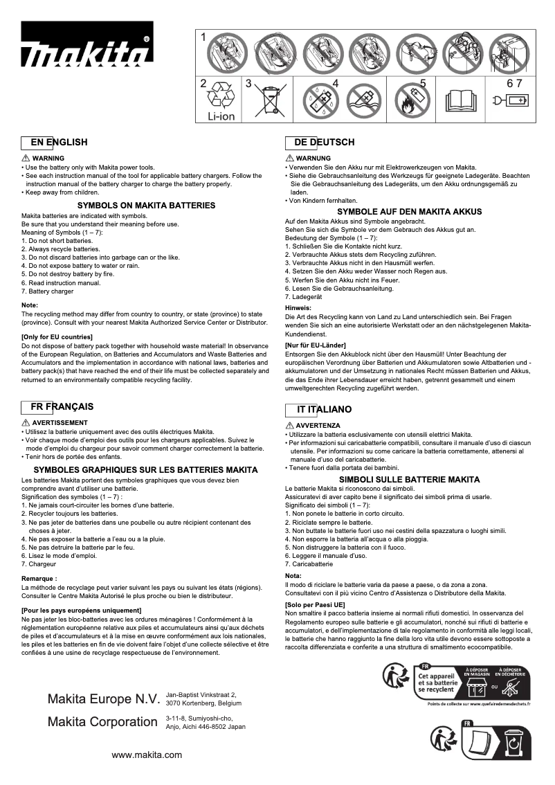 Page 1 de la notice Manuel utilisateur Makita BL4050F