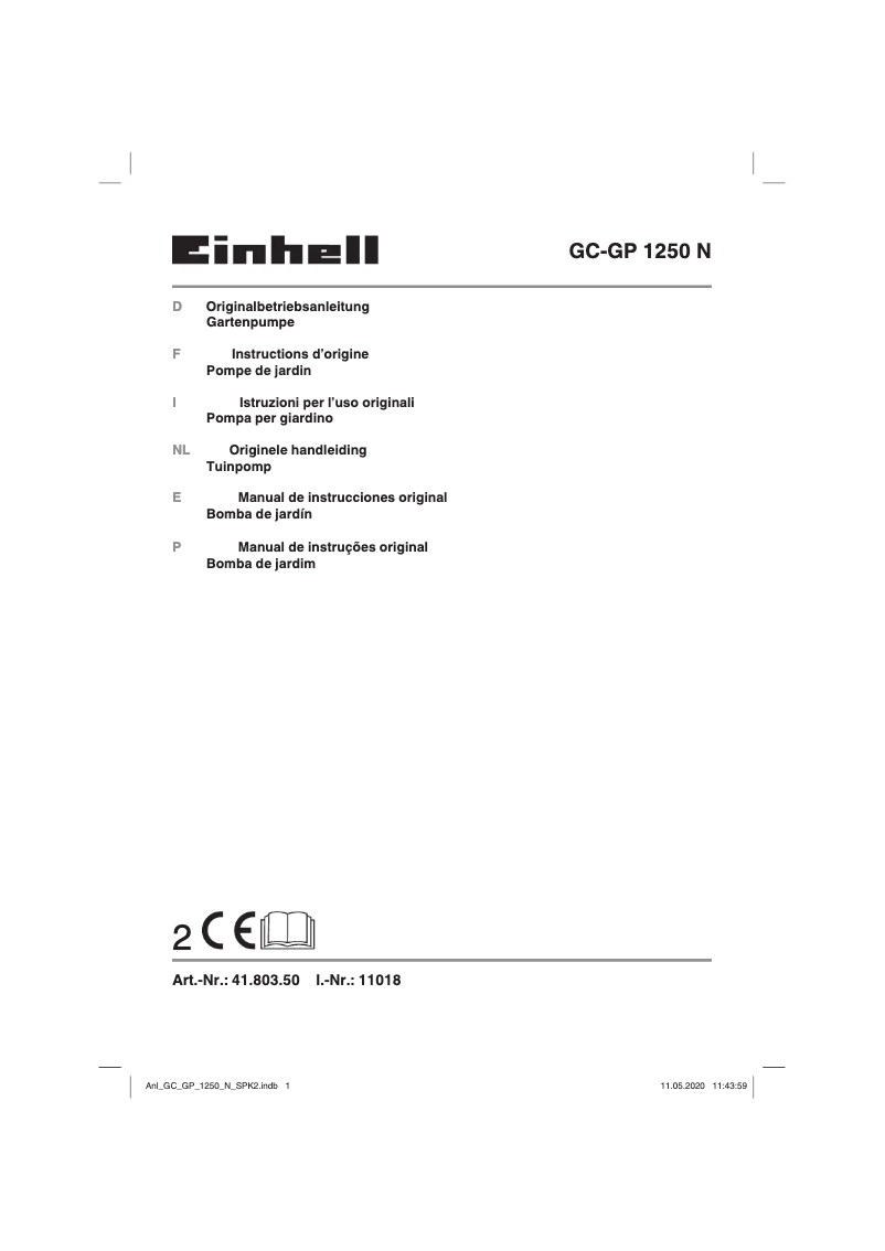 Page n°1 - Manuel utilisateur Einhell GC-GP 1250 N