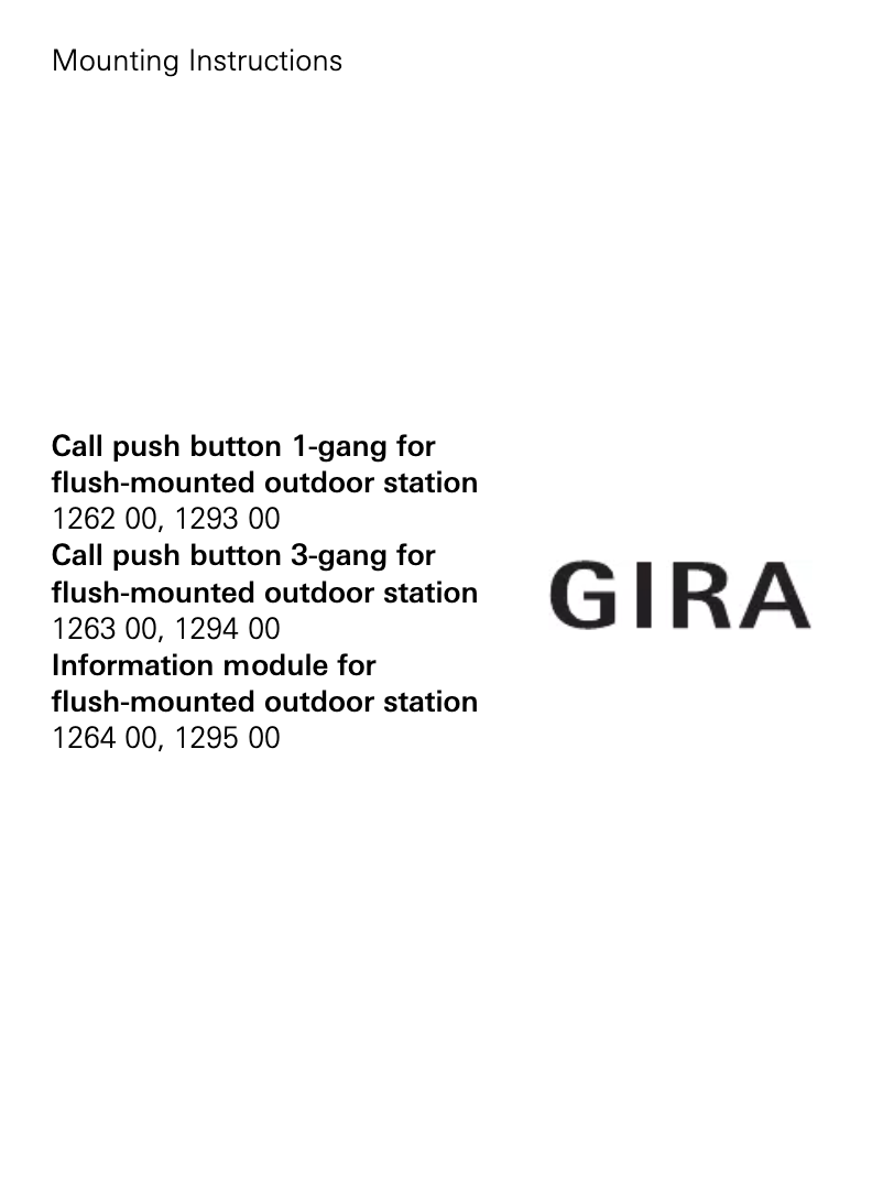 Page n°1 - Manuel utilisateur Gira 1262